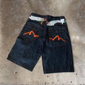 Refuse‎ Life Style Denim Baggy Jorts Men 36 Dark Wash Orange Embroidered Y2K 90s